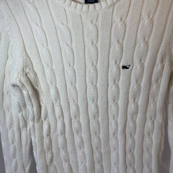 VINEYARD VINES CREW NECK CABLE KNIT SWEATER White size MED - Picture 3 of 12